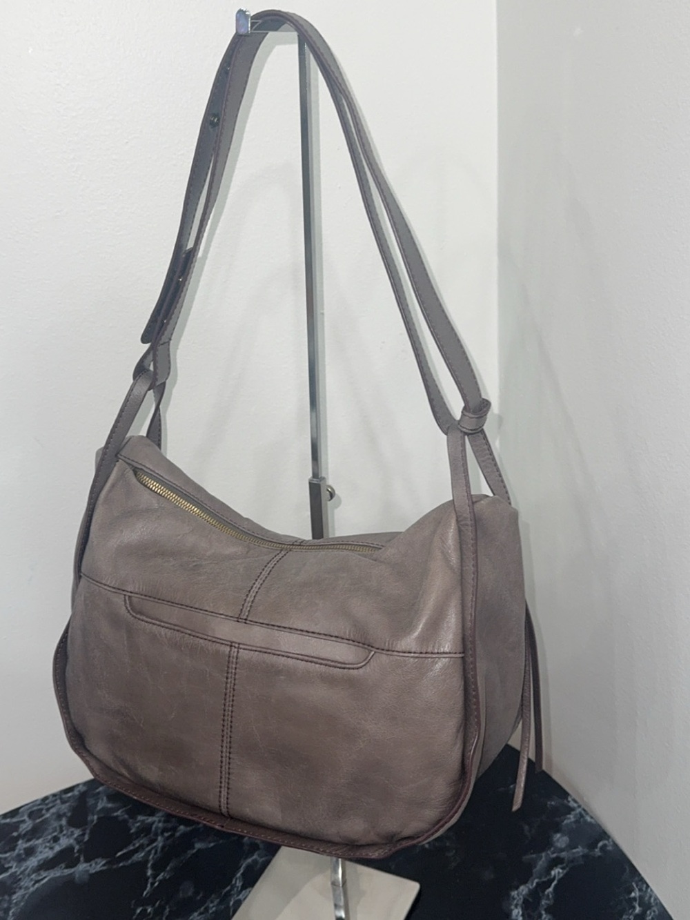 HOBO Handbag Leather Shoulder Bag Gray Medium Size AUTHENTIC - Picture 9 of 14